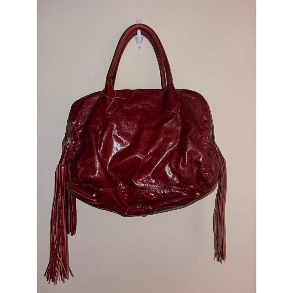 Zina Eva Leather Zippered Fringe Bag in Wine/Burgundy Red - Picture 4 of 12
